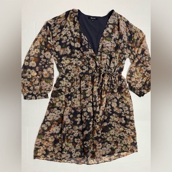 Madewell Floral Long Sleeve Dress - Black and Tan - Picture 1 of 6